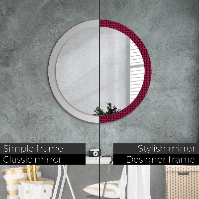 Round mirror decor Red plaid