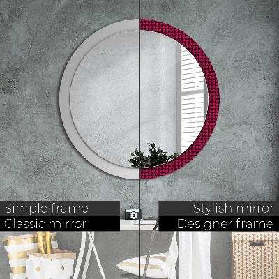 Round mirror decor Red plaid