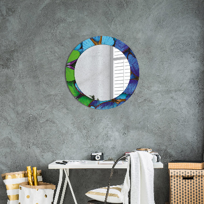 Round mirror printed frame Blue and green butterfly