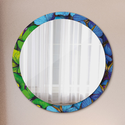 Round mirror printed frame Blue and green butterfly