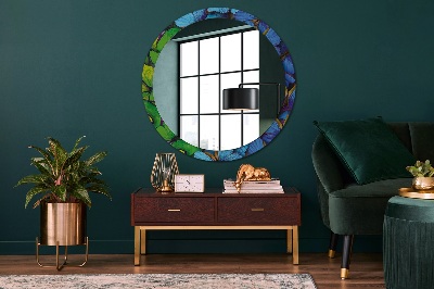 Round mirror printed frame Blue and green butterfly