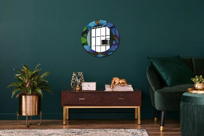 Round mirror printed frame Blue and green butterfly