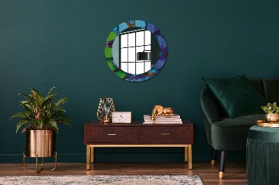 Round mirror printed frame Blue and green butterfly