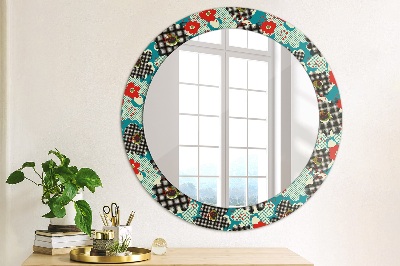 Round mirror printed frame Retro flowers pattern