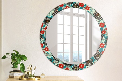 Round mirror printed frame Retro flowers pattern