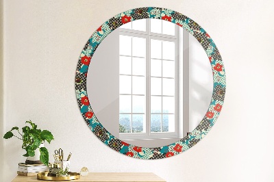 Round mirror printed frame Retro flowers pattern