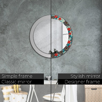 Round mirror printed frame Retro flowers pattern