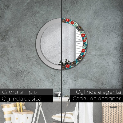 Round mirror printed frame Retro flowers pattern