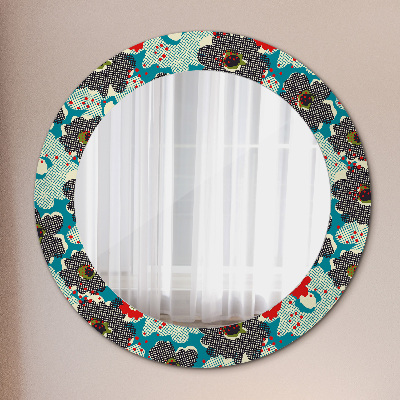 Round mirror printed frame Retro flowers pattern