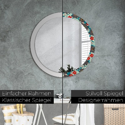 Round mirror printed frame Retro flowers pattern