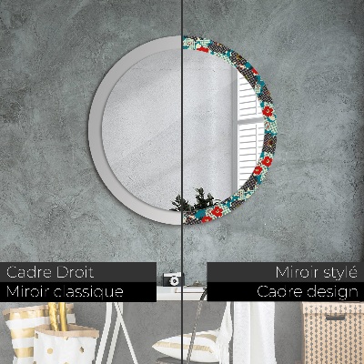 Round mirror printed frame Retro flowers pattern