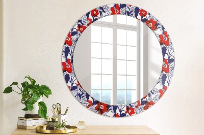 Round mirror decor Philodendron and red flowers