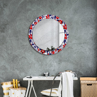 Round mirror decor Philodendron and red flowers