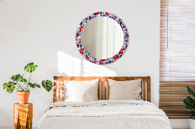 Round mirror decor Philodendron and red flowers