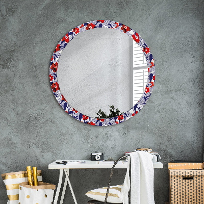 Round mirror decor Philodendron and red flowers