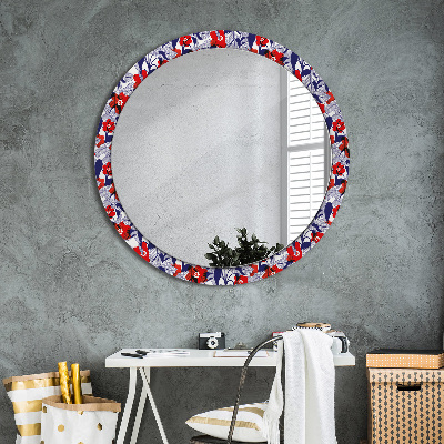 Round mirror decor Philodendron and red flowers