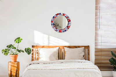 Round mirror decor Philodendron and red flowers