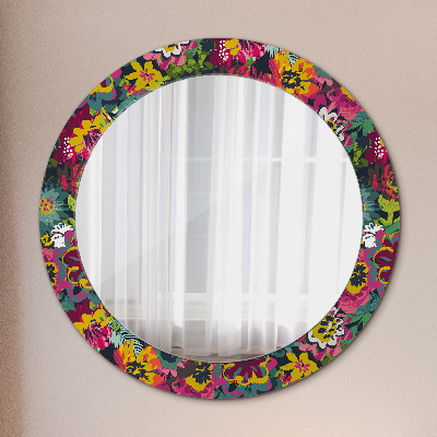 Round mirror printed frame Hand painted flowers
