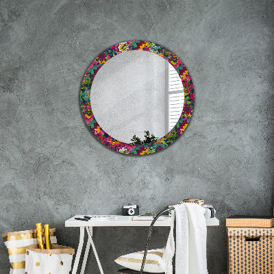 Round mirror printed frame Hand painted flowers