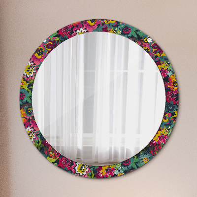 Round mirror printed frame Hand painted flowers