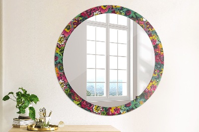 Round mirror printed frame Hand painted flowers