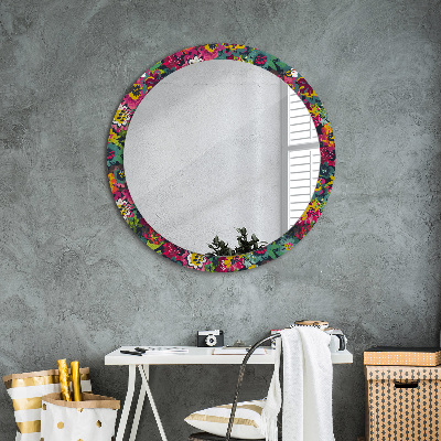 Round mirror printed frame Hand painted flowers