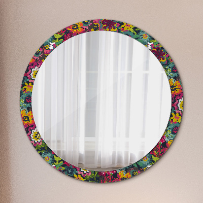 Round mirror printed frame Hand painted flowers