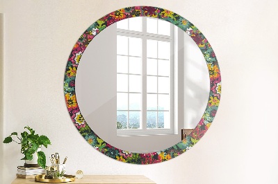 Round mirror printed frame Hand painted flowers