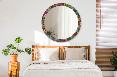 Round mirror printed frame Hand painted flowers