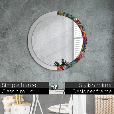 Round mirror printed frame Hand painted flowers