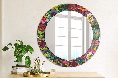 Round mirror printed frame Hand painted flowers