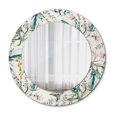 Round mirror printed frame Watercolor flowers