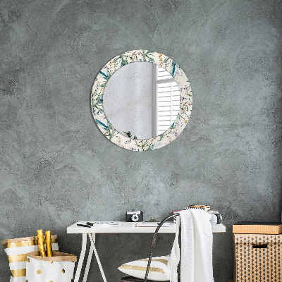 Round mirror printed frame Watercolor flowers