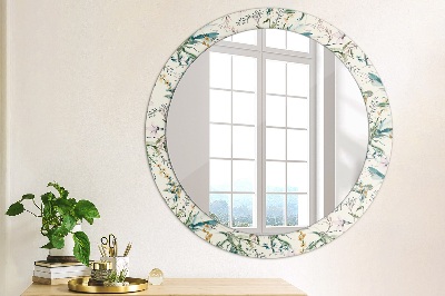 Round mirror printed frame Watercolor flowers