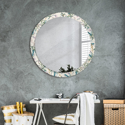 Round mirror printed frame Watercolor flowers