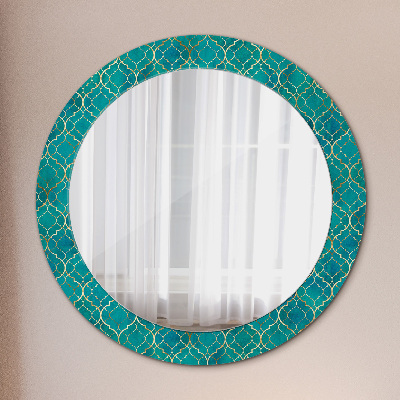 Round mirror printed frame Green and gold composition