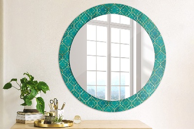 Round mirror printed frame Green and gold composition