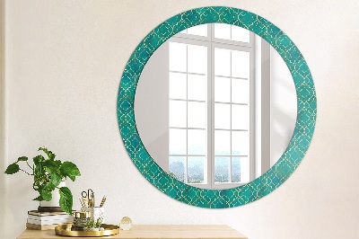 Round mirror printed frame Green and gold composition