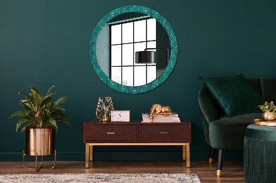 Round mirror printed frame Green and gold composition