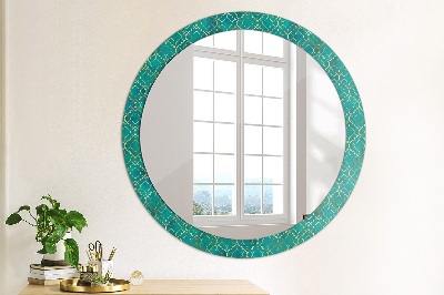 Round mirror printed frame Green and gold composition