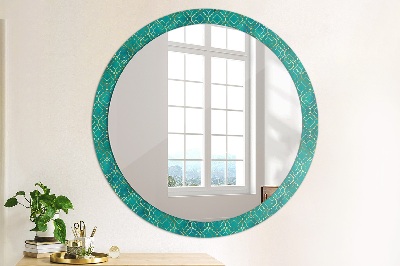 Round mirror printed frame Green and gold composition