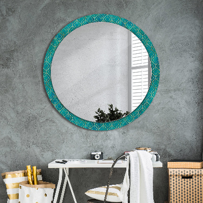 Round mirror printed frame Green and gold composition