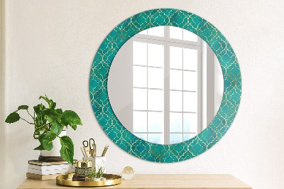 Round mirror printed frame Green and gold composition