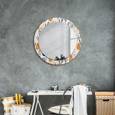 Round mirror printed frame Papaya pattern