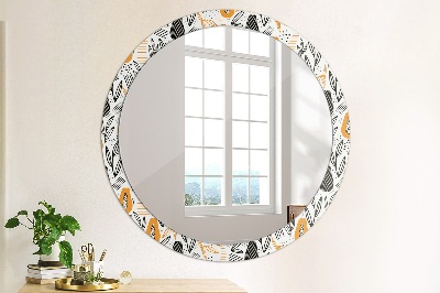 Round mirror printed frame Papaya pattern