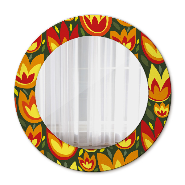 Round mirror printed frame Retro tulips