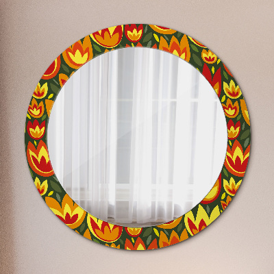 Round mirror printed frame Retro tulips