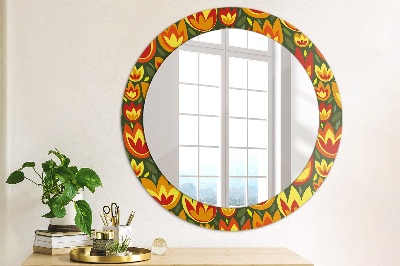 Round mirror printed frame Retro tulips