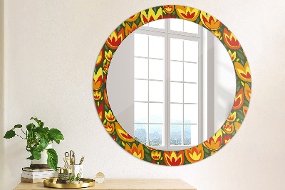 Round mirror printed frame Retro tulips