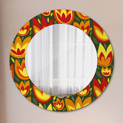 Round mirror printed frame Retro tulips